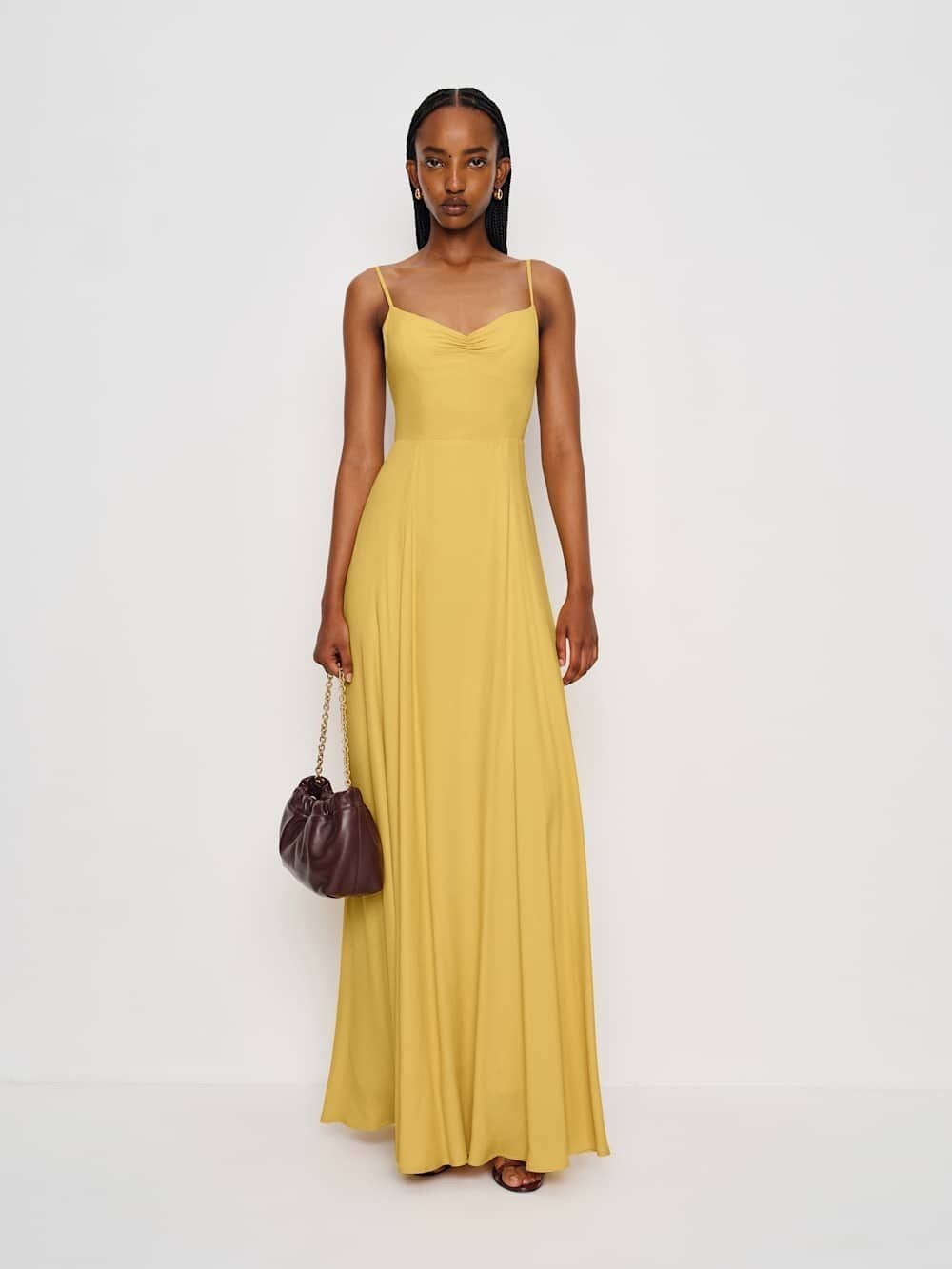 Reformation Thistle Dress Elegant Mustard Spaghetti-Strap Maxi Dress size 4